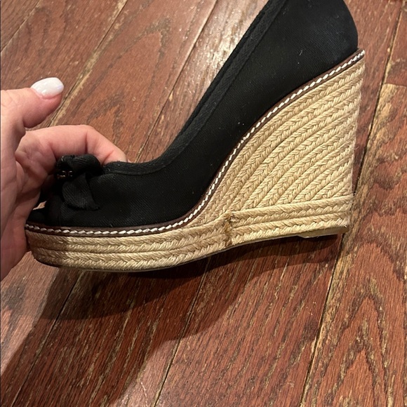 Tory Burch Black Wedge Espadrille Shoes - Picture 4 of 11